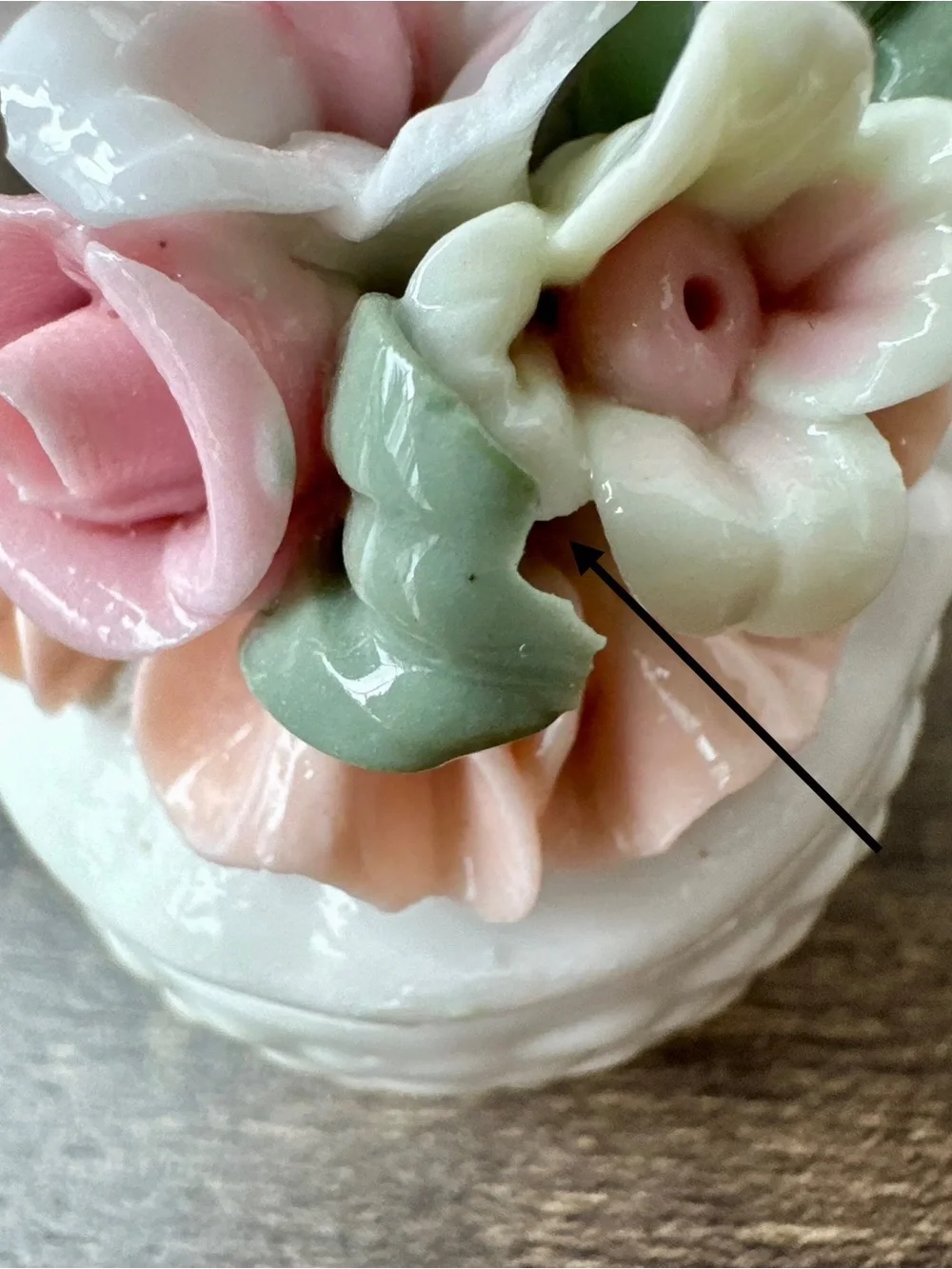 Vintage Capodimonte Style Porcelain Floral Basket Trinket Box - Tiny Chip